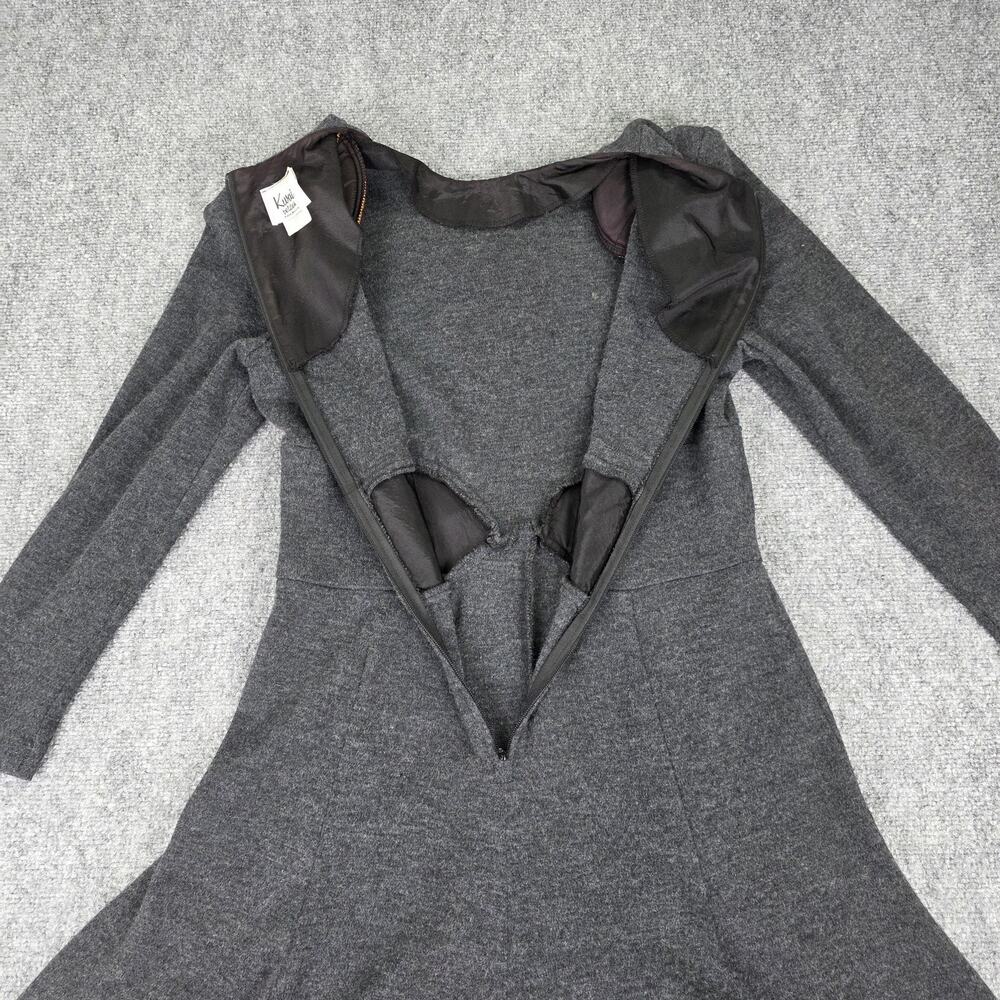 Vintage Kwai Dress Womens 14 Petite Gray Knit Fit & Flare Sweater Midi Bow USA - Picture 12 of 16